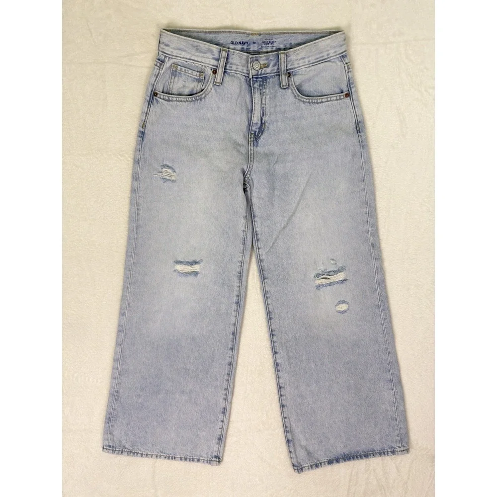 Old Navy Girls 12 Blue‎ Light Wash High Rise Baggy Wide Leg Adjustable Waist